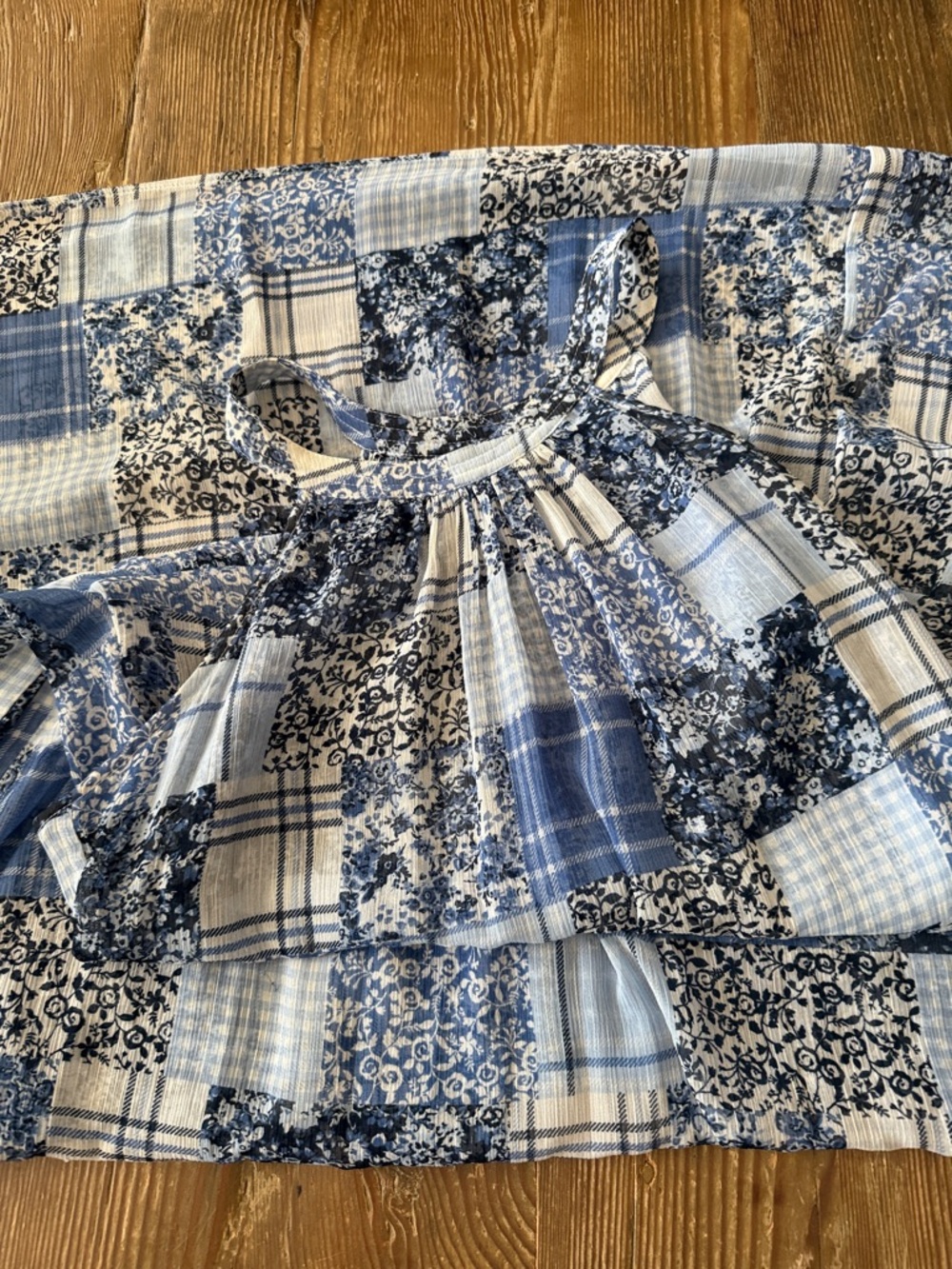 Tommy Hilfiger sheer Blue & White Patchwork Halter Maxi coverup